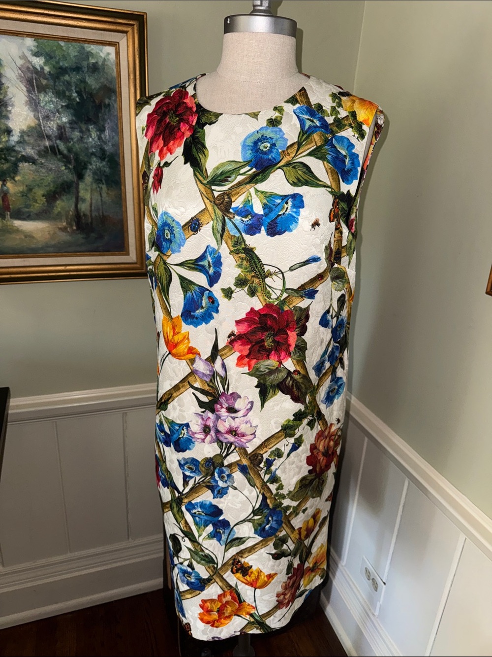 NEW Dolce & Gabbana Floral Sleeveless Sheath Dress White Blooms L 48